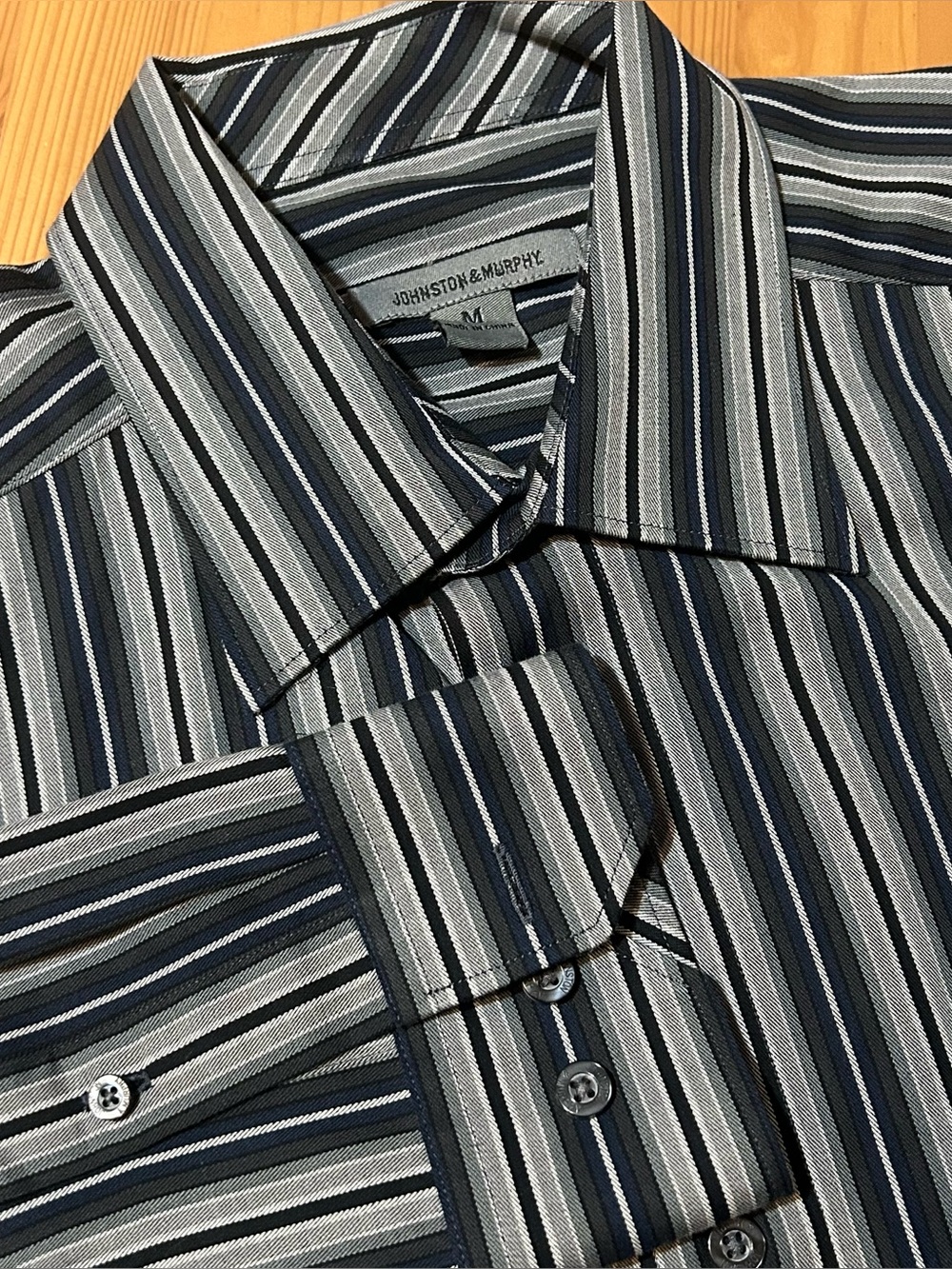 Johnston & Murphy Navy & Gray Striped Long Sleeve Dress Shirt Size M